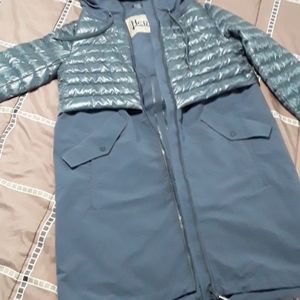 Long Half-Down Hooded Woven Coat